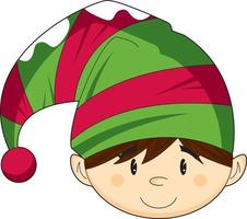 mignonne dessin animé Noël elfe dans rayé laineux chapeau vecteur
