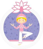 mignonne dessin animé méditer yoga fille dans sweat à capuche illustration vecteur