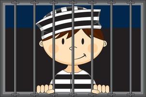 dessin animé prisonnier portant classique rayé prison uniforme dans prison cellule