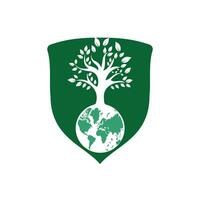 modèle de conception de logo vectoriel arbre globe. planète et symbole ou icône écologique.