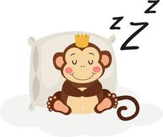 adorable singe avec une couronne sur le sien tête en train de dormir vecteur