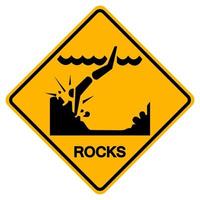 panneau d'avertissement des roches sur la plage sur un fond blanc. vecteur