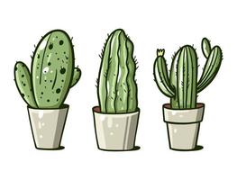 mignonne maison cactus dans le des pots ensemble. main tiré vecteur illustration.