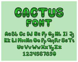 Latin alphabet fabriqué de vert cactus dessin animé. Anglais des lettres de une à z. vecteur Police de caractère pour étiqueter, salutation carte, caractères et logo.