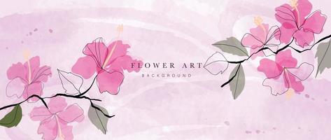 abstrait floral art Contexte vecteur. botanique aquarelle main peint rose hibiscus fleurs, feuille branche ligne art. conception pour fond d'écran, bannière, imprimer, affiche, couverture, salutation, invitation carte. vecteur