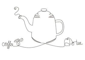 continu ligne dessin de une bouilloire pour thé et café vecteur