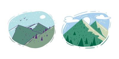 montagnes paysages. coloré dessin animé style vecteur illustration.