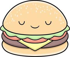 vecteur Hamburger. plat couleur. mignonne personnage. vite nourriture illustration isolé sur blanc Contexte