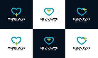 ensemble de logo médical avec modèle de concept de forme amour stéthoscope vecteur