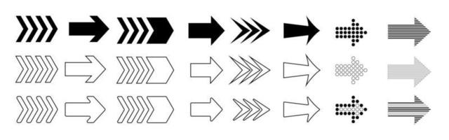 collection signe de flèches différentes. flèches de vecteur noir sur fond blanc