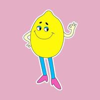 marrant dessin animé personnage citron avec le D'accord geste. mignonne fruit autocollant dans rétro style. vecteur