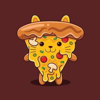 illustration de chat pizza mignonne avec style cartoon plat. vecteur