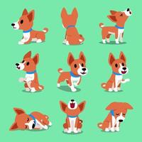 Poses de chien basenji de personnage de dessin animé vecteur