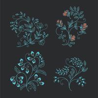 Collection minimaliste d'ornement floral filaire pour les éléments de conception vecteur