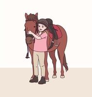 une fille et un cheval sont amis vecteur