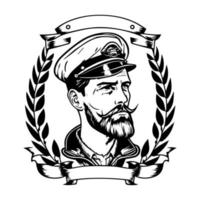 cette collection Caractéristiques main tiré ligne art des illustrations de une mignonne marin capitaine de le navire logo, parfait pour nautique ou sur le thème maritime dessins