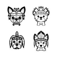 mignonne anime chien tête portant Indien chef accessoires collection ensemble main tiré illustration vecteur