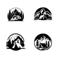rustique et aventureux main tiré collection ensemble de camping logo silhouettes, parfait pour la nature les amoureux et Extérieur passionnés vecteur
