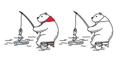 ours vecteur polaire ours icône dessin animé logo pêche personnage écharpe illustration griffonnage