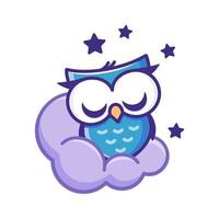 mignonne en train de dormir hibou sur une nuage. dessin animé dessiné à la main vecteur illustration. une bébé animal isolé sur une blanc Contexte