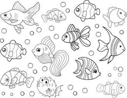 ligne art de poisson. vecteur illustration pour coloration pages, coloration livre, autocollant, affiche, etc