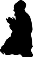 arabe homme prier silhouette, noir blanc arrière-plan, vecteur illustration