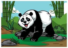 Panda dessin animé dans le bambou forêt vecteur