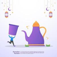 homme musulman heureux en rompant le jeûne du ramadan. concept d & # 39; illustration du ramadan kareem vecteur