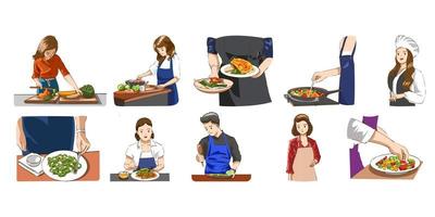 femme cuisine vecteur ensemble collection graphique clipart conception