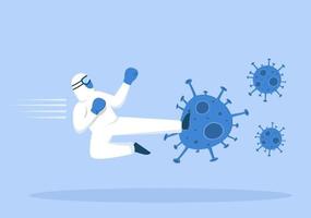illustration vectorielle soins médicaux personnes protégeant et luttant contre le virus corona vecteur