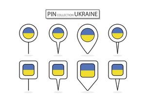 ensemble de plat épingle Ukraine drapeau icône dans diverse formes plat épingle icône illustration conception. vecteur