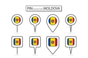 ensemble de plat épingle Moldavie drapeau icône dans diverse formes plat épingle icône illustration conception. vecteur