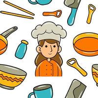 cuisine kawaii sans couture modèle dans vecteur illustration