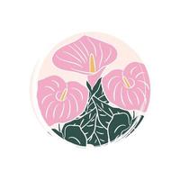 mignonne logo ou icône vecteur avec rose calla fleurs, illustration sur cercle avec brosse texture, pour social médias récit et surligner