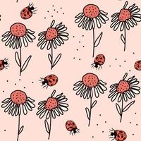 mignonne abstrait Facile sans couture vecteur modèle illustration avec coloré Marguerite fleurs et rouge coccinelle insectes sur rose Contexte