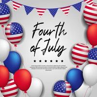 quatrième de juillet, fête de l'indépendance américaine, 4 juillet des États-Unis avec modèle de bannière d'affiche de fête ballon 3d vecteur