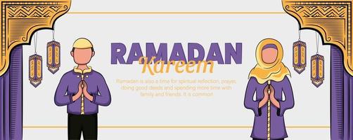 bannière de ramadan kareem avec ornement illustration islamique dessiné à la main vecteur