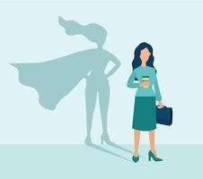 affaires femme avec une super héros ombre. direction motivation concept. vecteur illustration