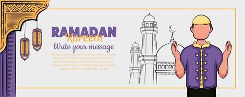 bannière de ramadan kareem avec ornement illustration islamique dessiné à la main vecteur