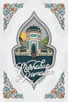 Ramadan illustration avec islamique modèle et main caractères marhaban toi Ramadan vecteur