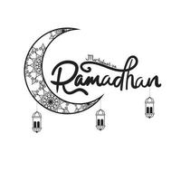 Ramadan moubarak. illustration vecteur graphique. conception concept croissant lune et lanterne dans dessiné à la main esquisser style, parfait pour islamique saint mois, bannière, carte postale social médias, salutation carte