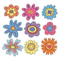 vecteur ensemble de fantaisie rétro style fleurs. bien ambiance tous les jours fleur. froussard primitif fleurs illustration. ancien style 1960 et Années 1970