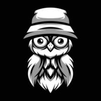 hibou noir et blanc mascotte conception vecteur