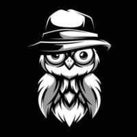 hibou noir et blanc mascotte conception vecteur