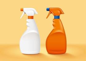 réaliste moquer en haut collection de blanc et Orange Plastique déclencheur vaporisateur bouteilles, 3d illustration vecteur