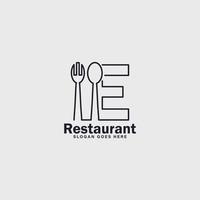 restaurant logo minimaliste, lettre e logo avec cuillère et fourchette symbole vecteur