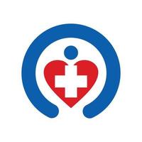soins de santé médical logo et vecteur icône avec l'amour et se soucier à gens application