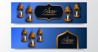 ramadan kareem fond de luxe élégant avec modèle de bannière d'affiche de lanterne arabe 3d vecteur