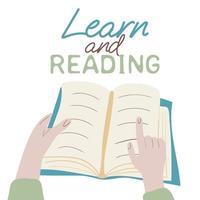 apprendre et en lisant. mains en portant ouvert livre isolé sur blanc Contexte vecteur