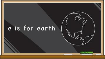 e est pour Terre sur école tableau noir - alphabet apprentissage éducatif astronomie illustration vecteur